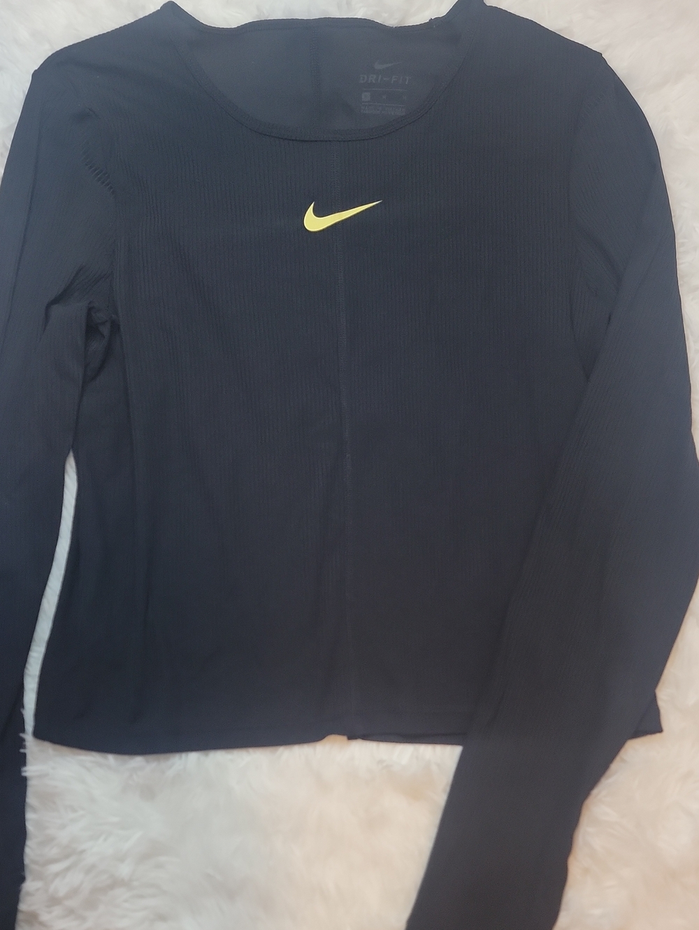 Nike World Champion Race Day Ribbed Cropped Long Sleeve. Med. Black & Gold